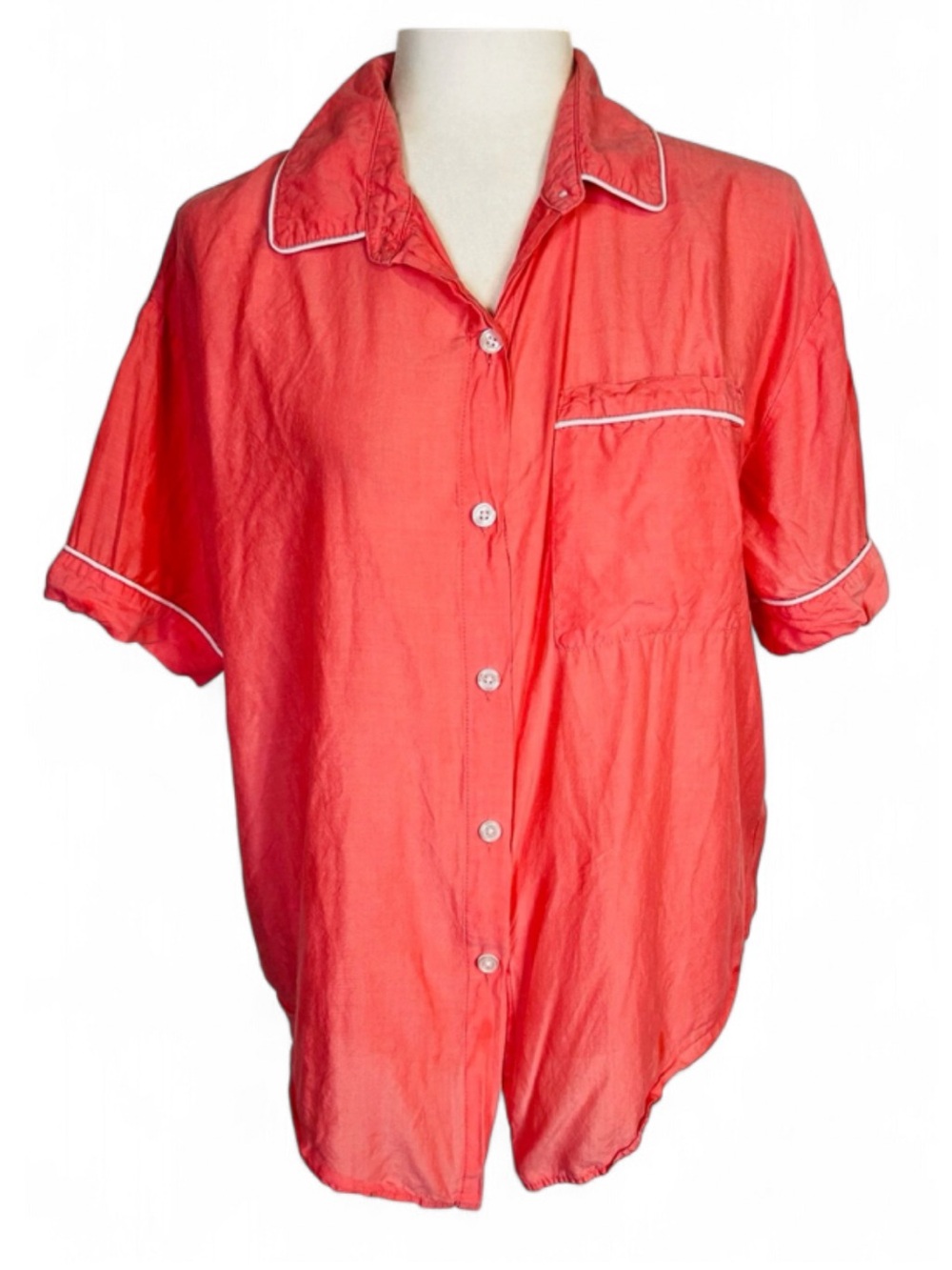 Stars Above Size Large L Button Down Pajama Shirt Top 100% Lyocell Orange White